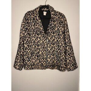 Chico's Women Jacket Size 2, US 12, L, Leopard Moto Jacquard Animal Print Edgy